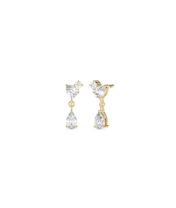 Three-stone diamond drop earrings in 14K yellow gold