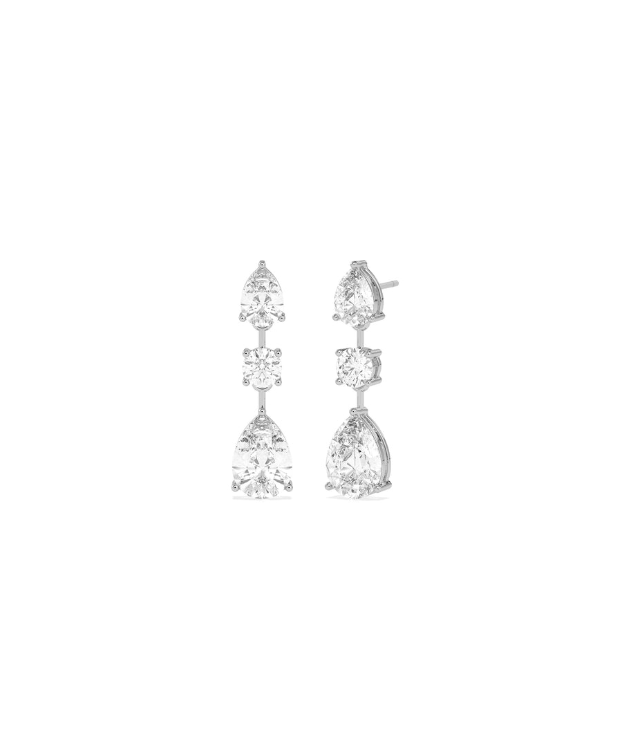 Three-stone diamond drop earrings in 14K solid white gold