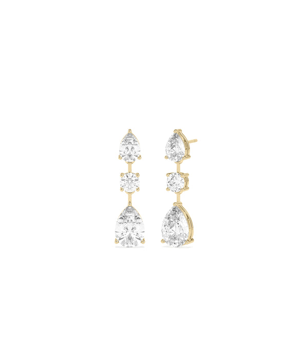 Three-stone diamond drop earrings in 14K yellow gold