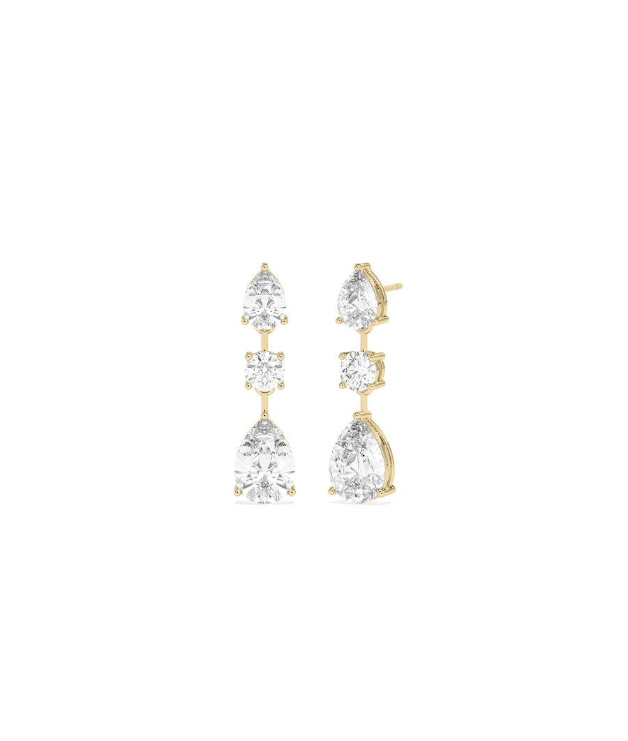 Three-stone diamond drop earrings in 14K yellow gold