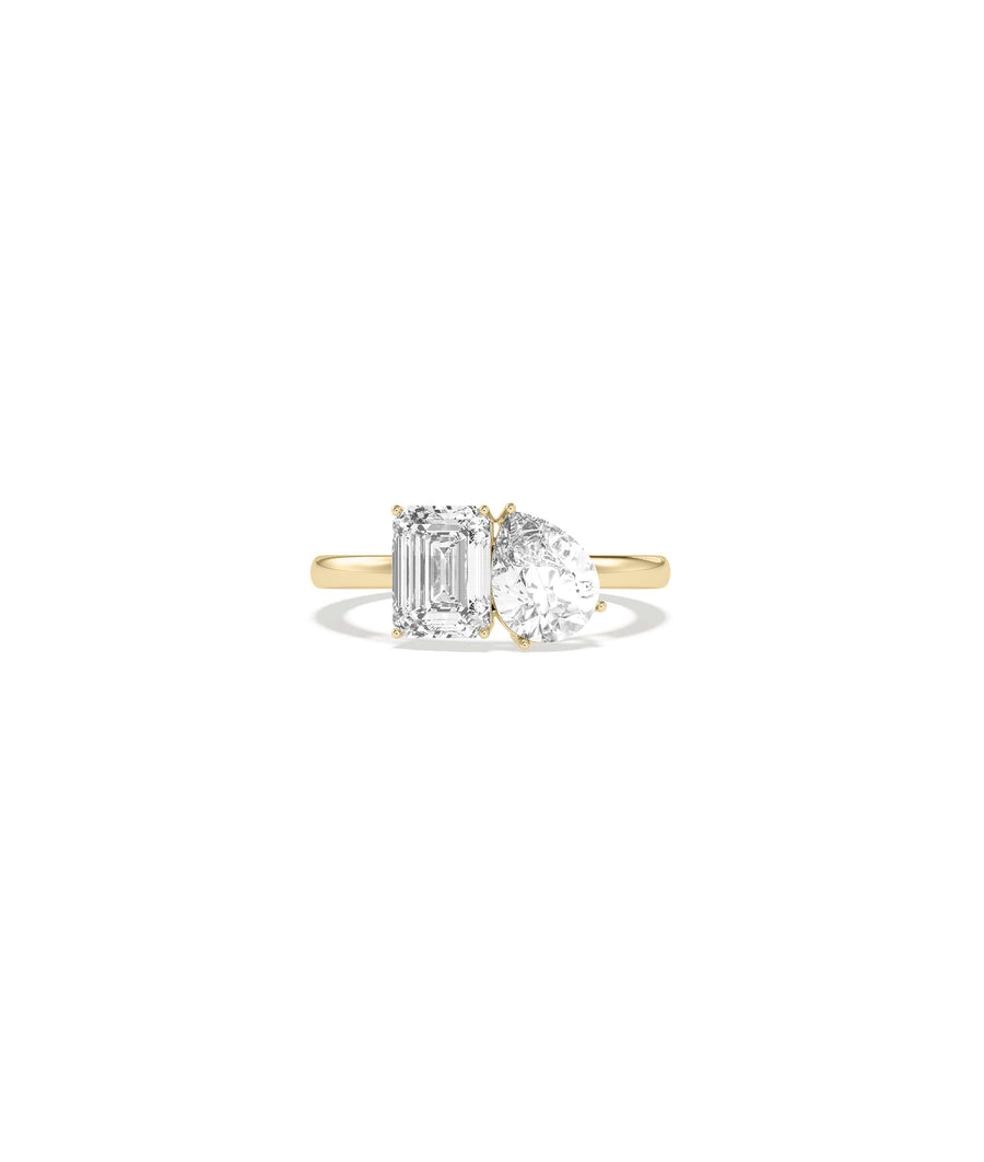 Toi Et Moi solitaire diamond ring in 14K yellow gold