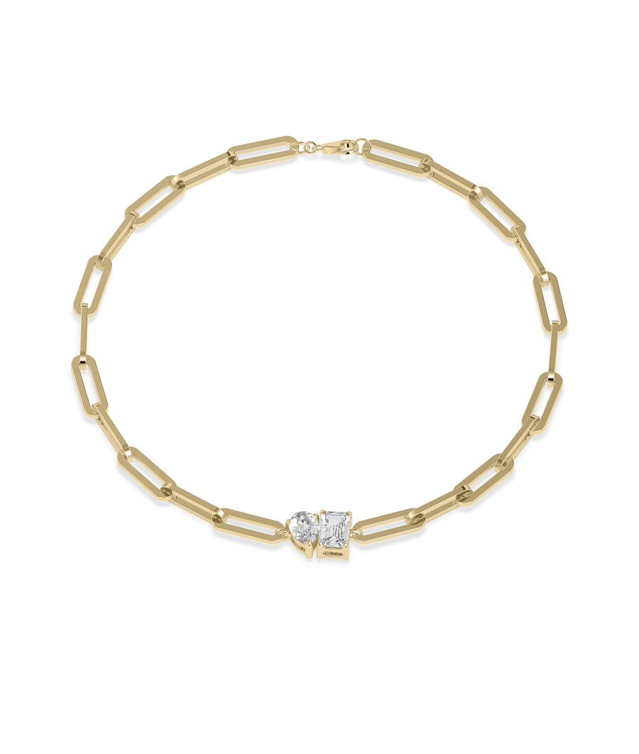 Toi Et Moi solitaire paper clip bracelet in 14K yellow gold with diamonds