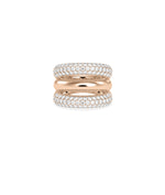 Triple row diamond band ring in 14K rose gold solid gold