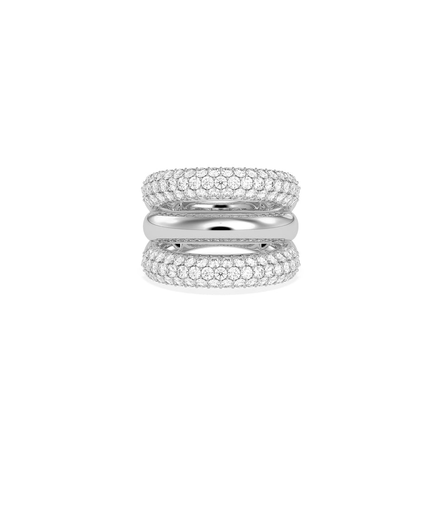 Triple row diamond band ring in 14K solid white gold