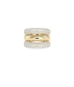 Triple row diamond band ring in 14K solid yellow gold