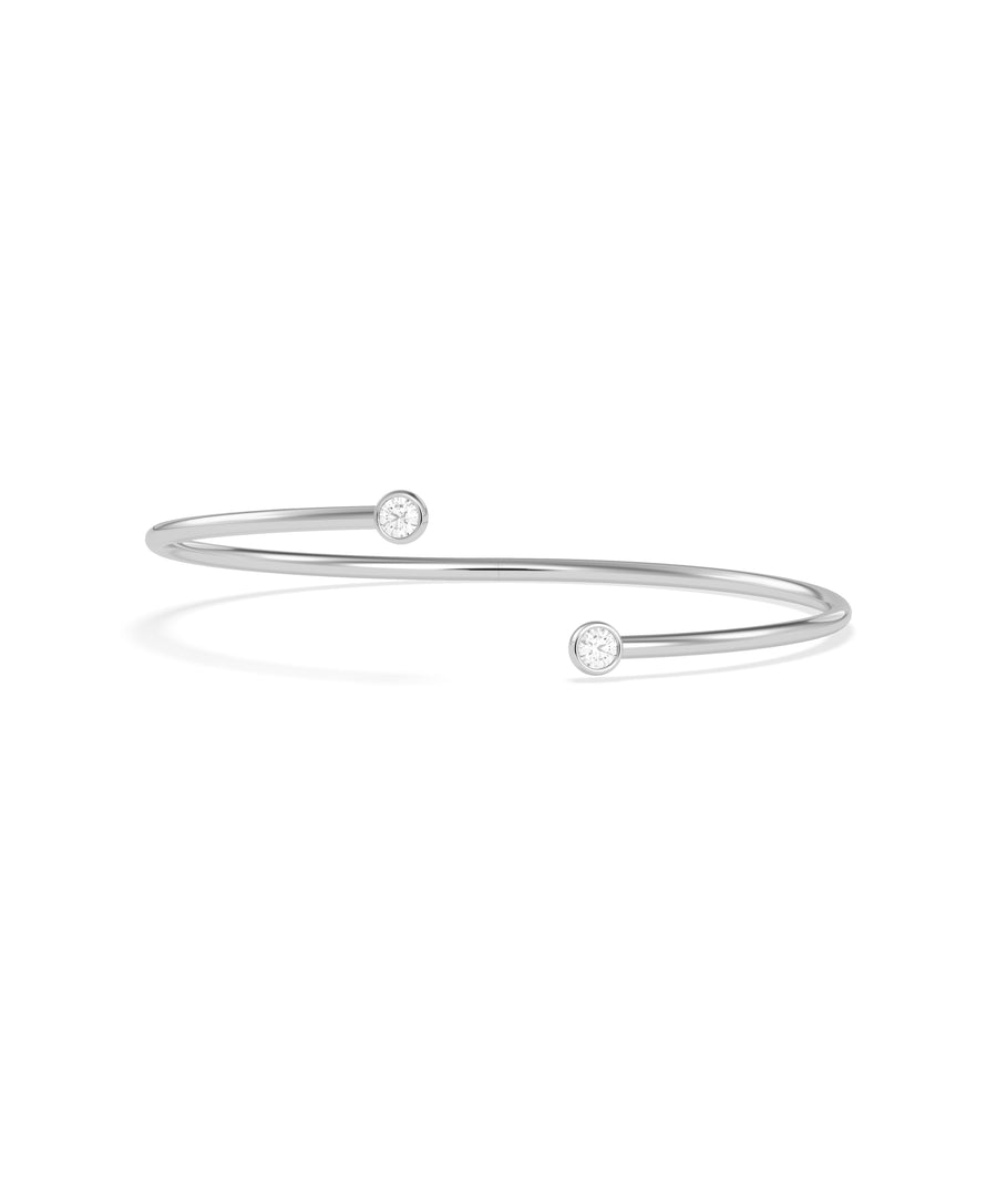 Two-stone bezel diamond flex bangle in 14K white gold