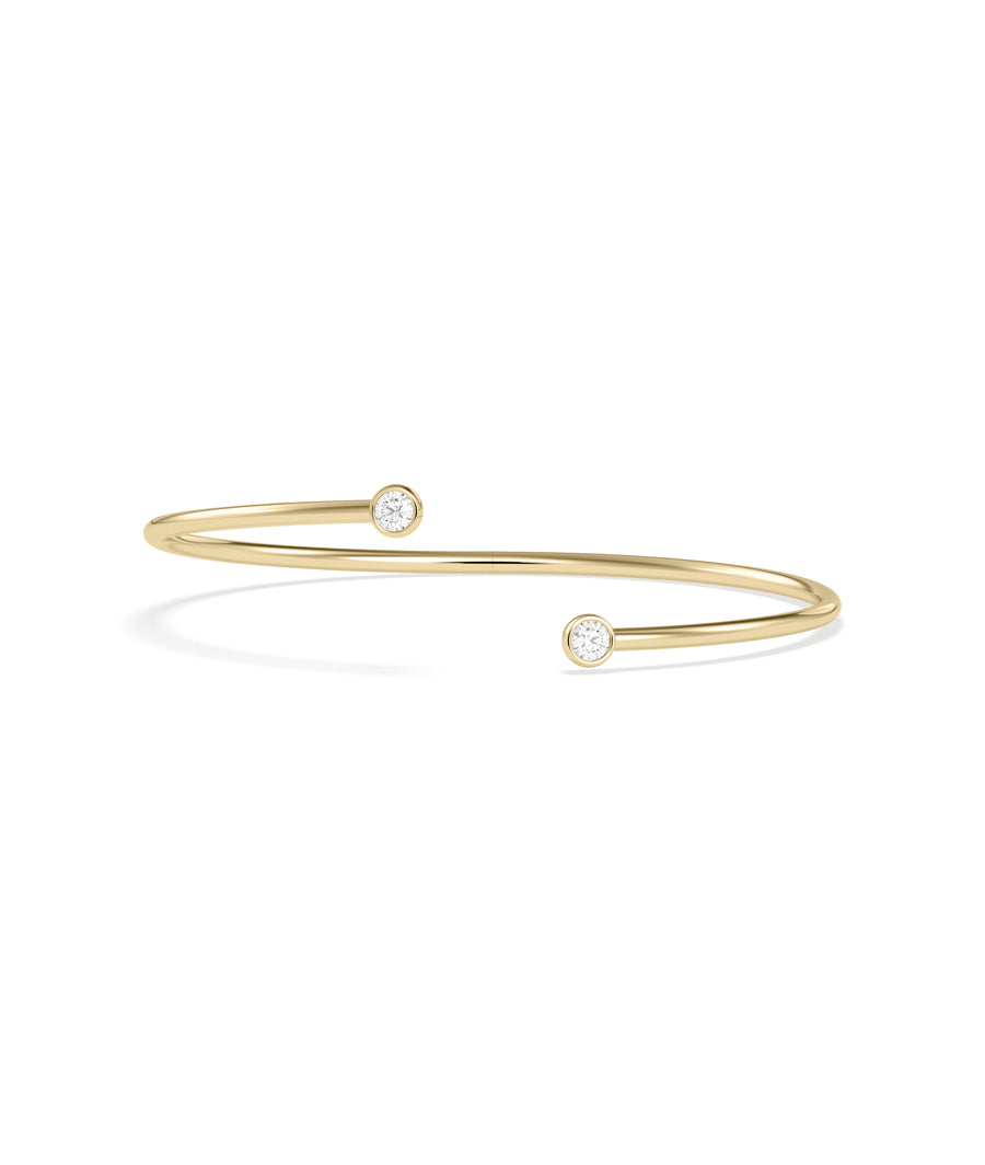 Two-stone bezel diamond flex bangle in 14K yellow gold