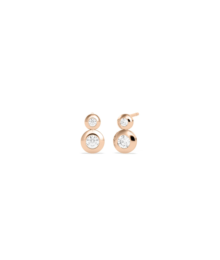Two-stone bezel diamond stud earrings in 14K rose gold