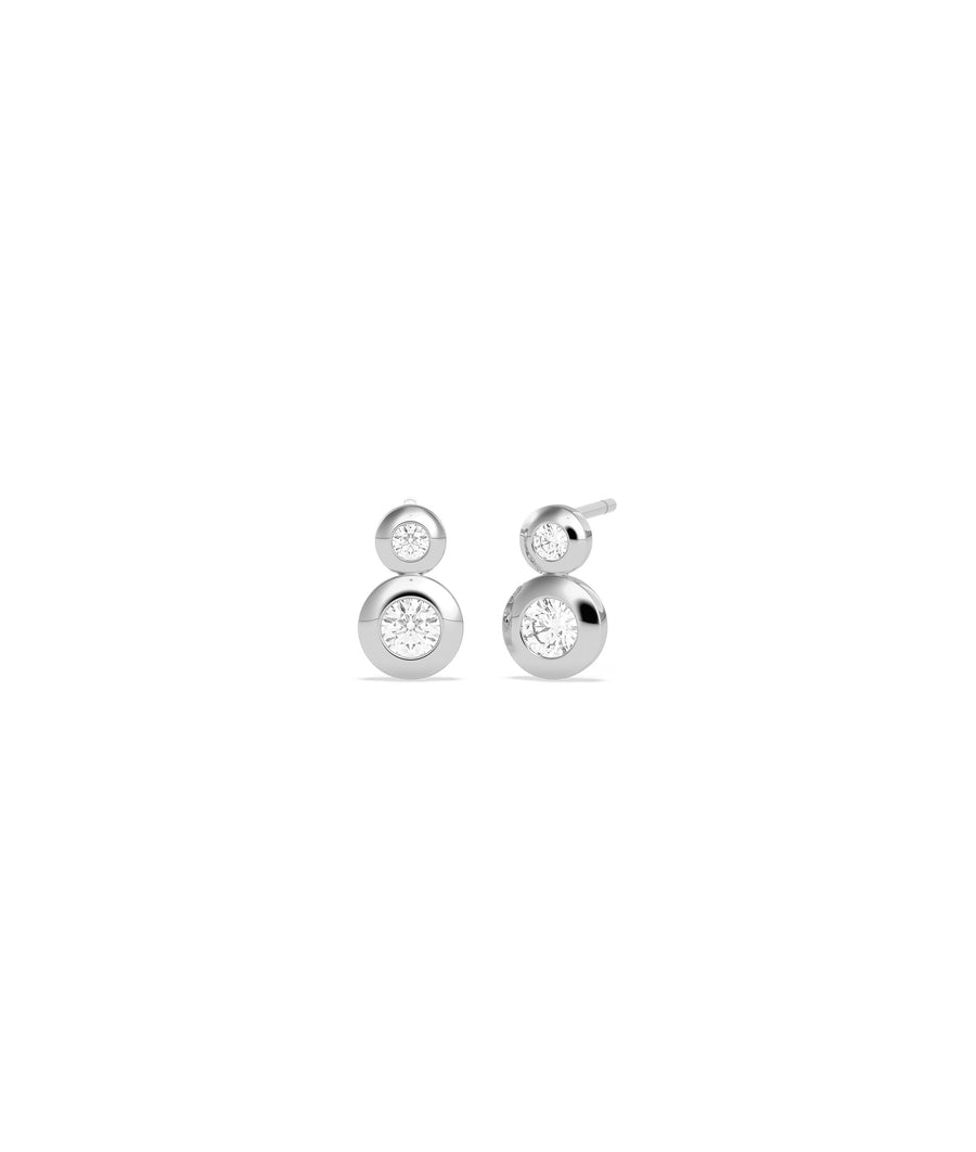 Two-stone bezel diamond stud earrings in 14K white gold