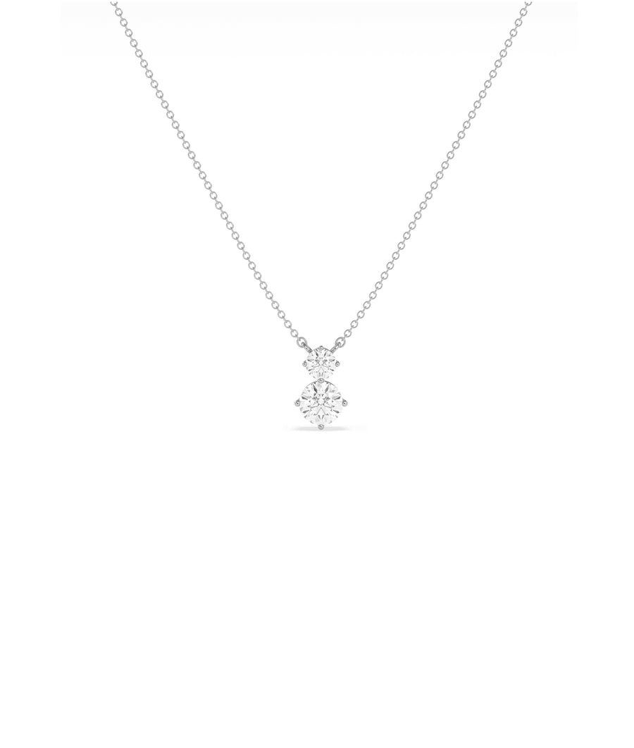 Two-stone diamond drop necklace in 14K solid white gold