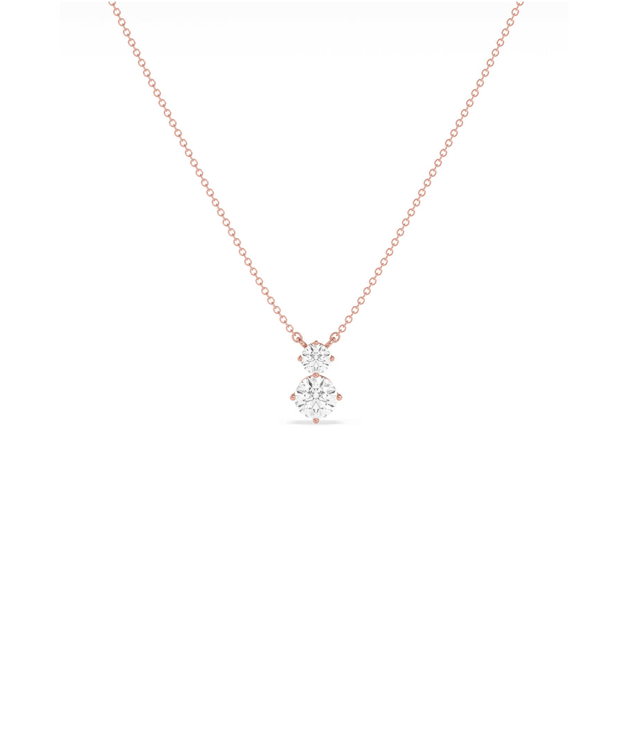 Two-stone diamond drop necklace in 14K rose gold solid gold