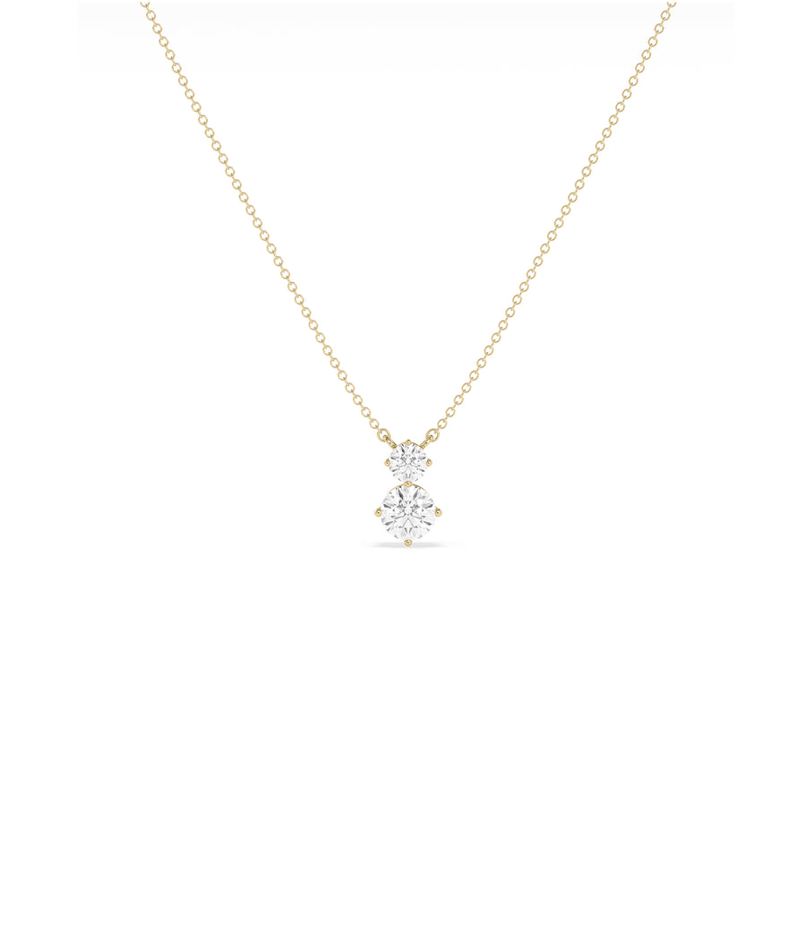 Two-stone diamond drop necklace in 14K yellow gold