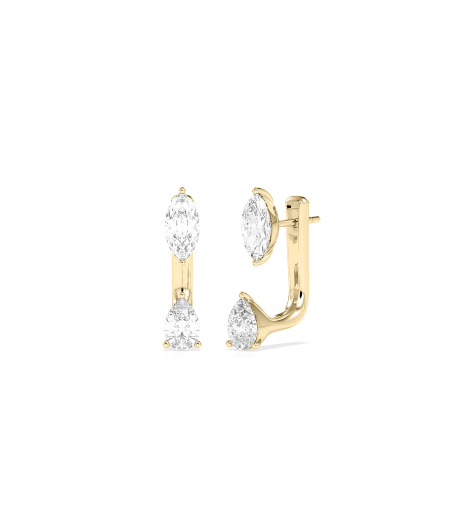 Two stone marquise and pear lab diamond stud earrings in 14K gold