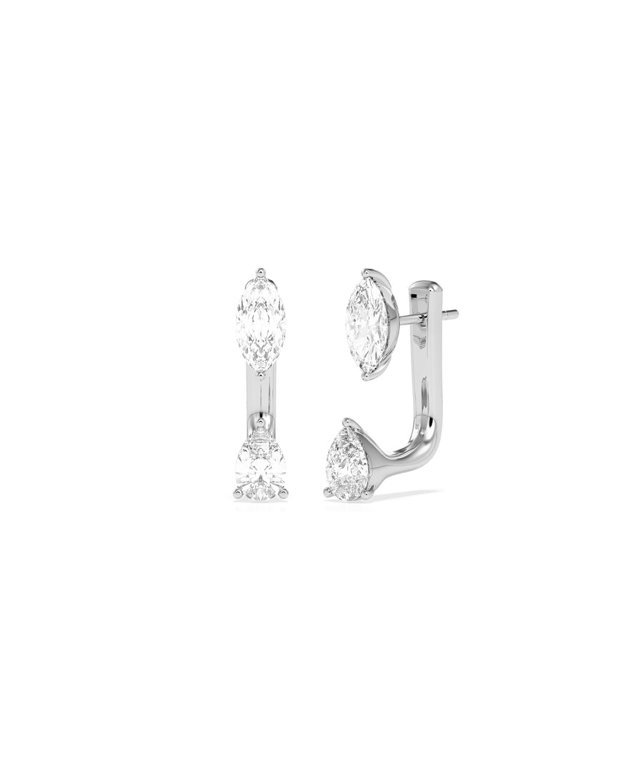 Two stone marquise and pear lab diamond stud earrings in 14K white gold
