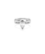 Vintage pear lab diamond solitaire ring with pavé band in white gold
