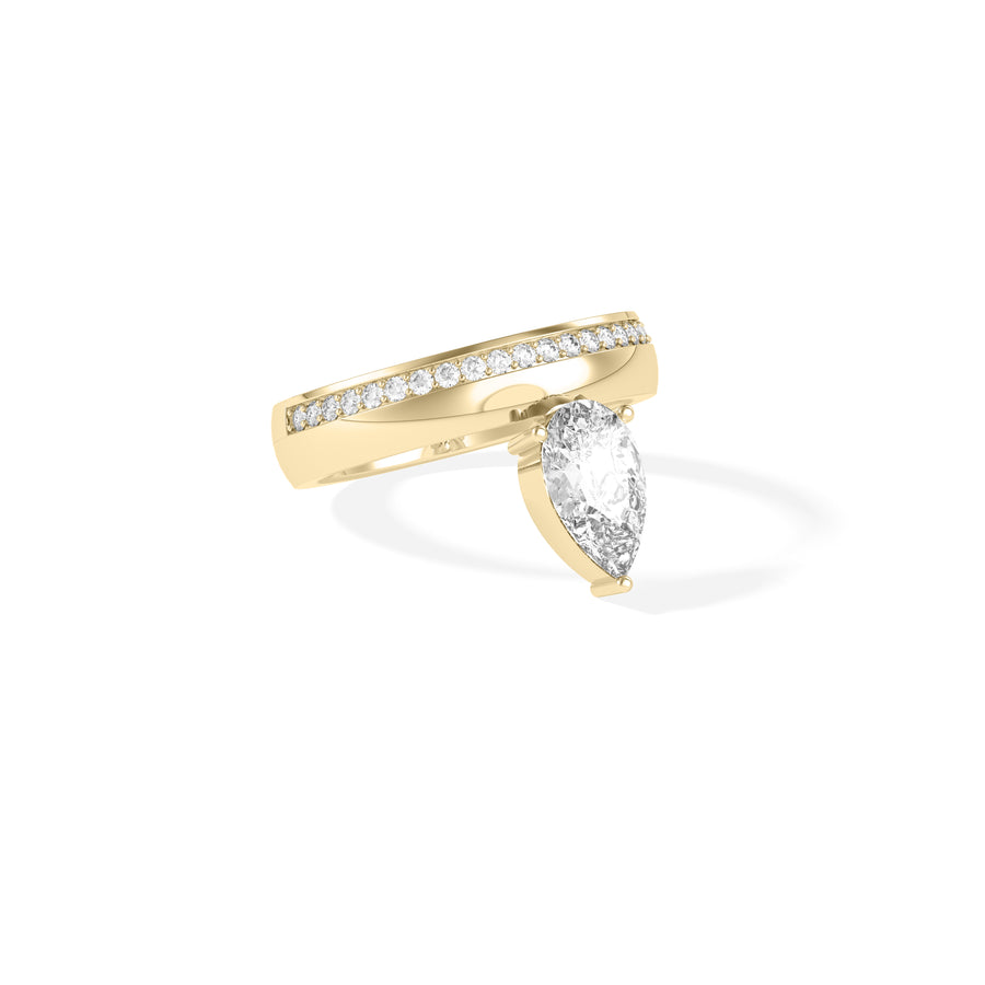 Vintage pear lab diamond solitaire ring with pavé band side profile