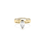 Vintage pear lab diamond solitaire ring with pavé band in yellow gold