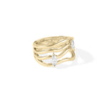 Side profile view of wave multi band marquise pear lab diamond ring