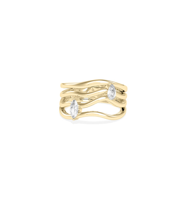 Wave multi band ring with marquise and pear lab diamonds in 14K gold