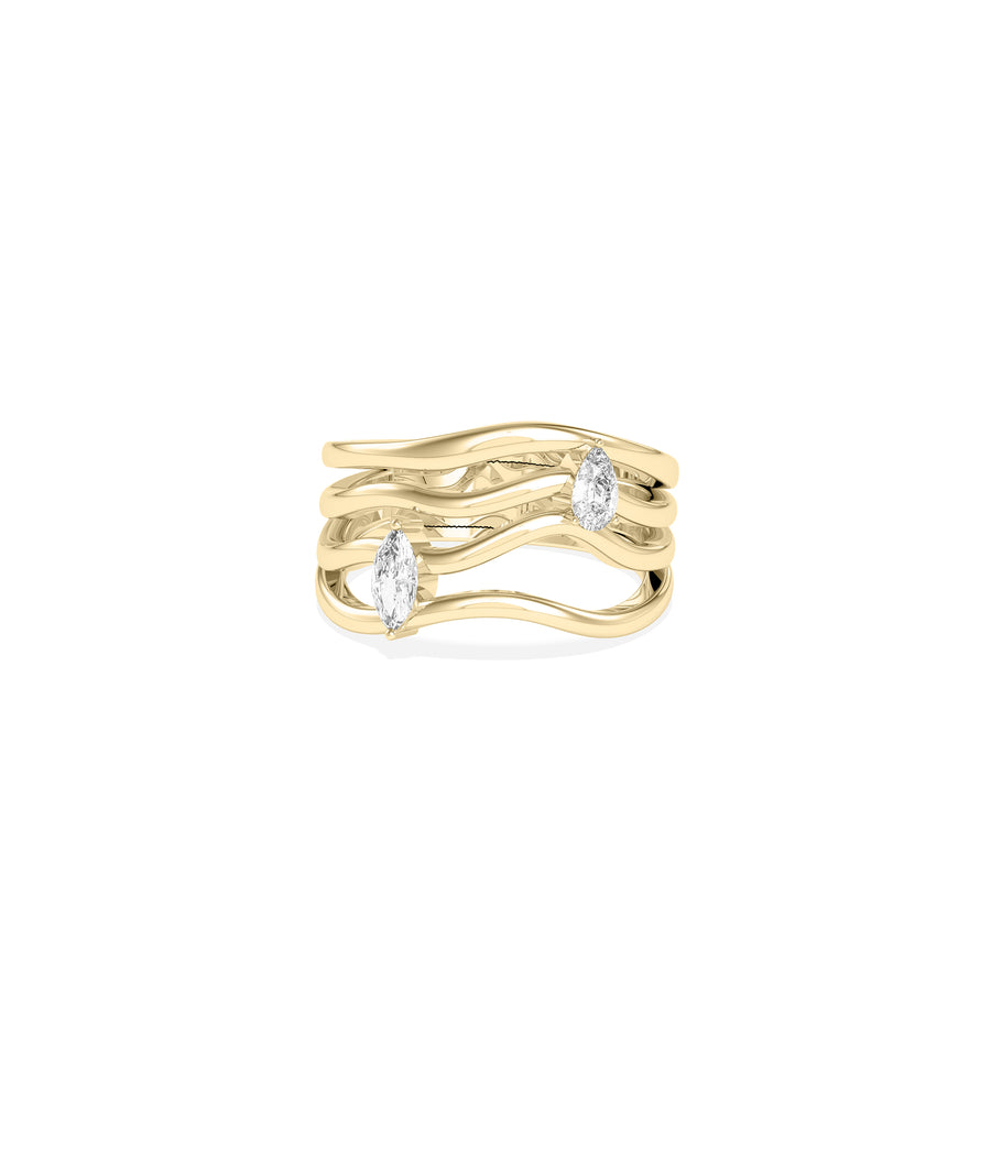 Wave multi band ring with marquise and pear lab diamonds in 14K gold