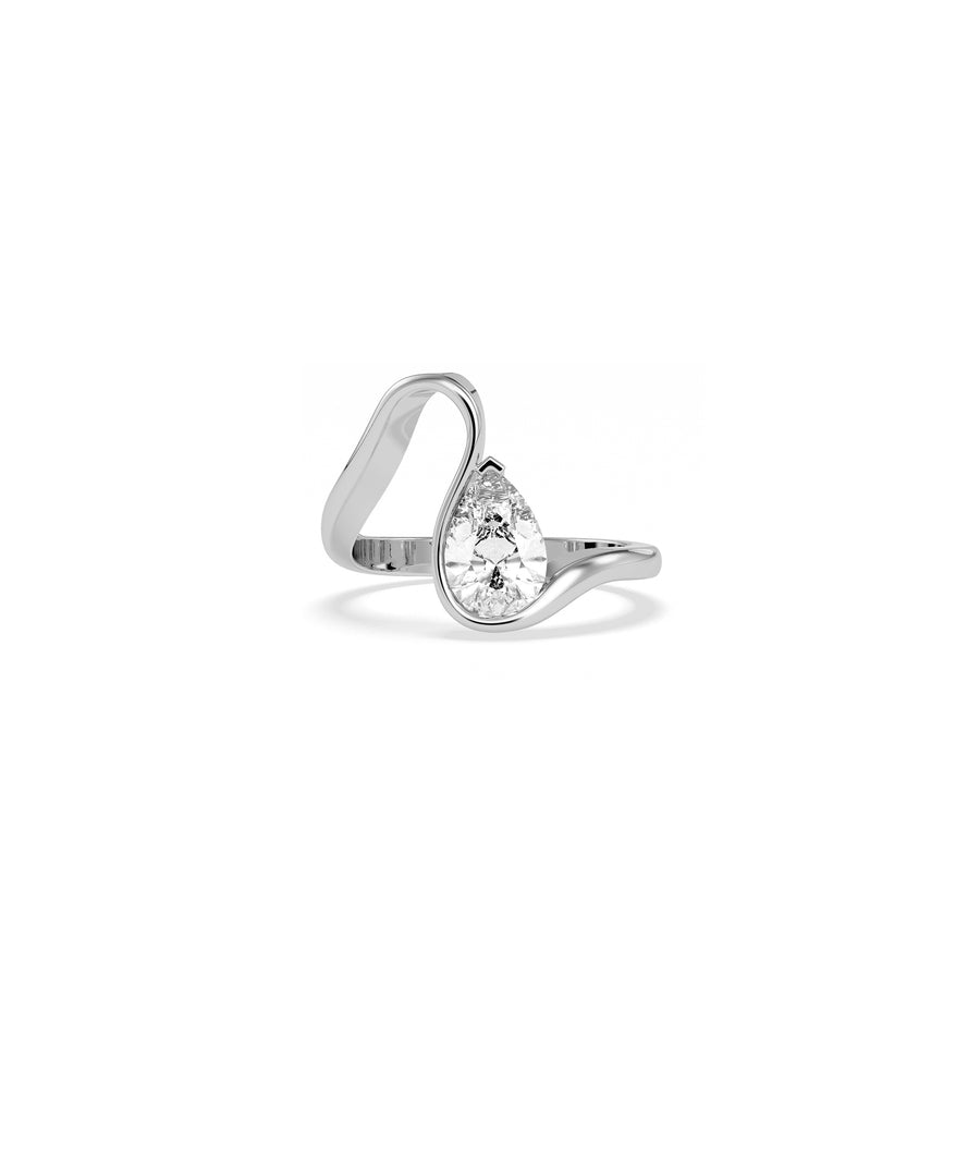 Wave pear lab diamond solitaire ring in 14K white gold