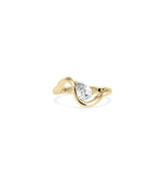 Wave pear lab diamond solitaire ring in yellow gold dainty style