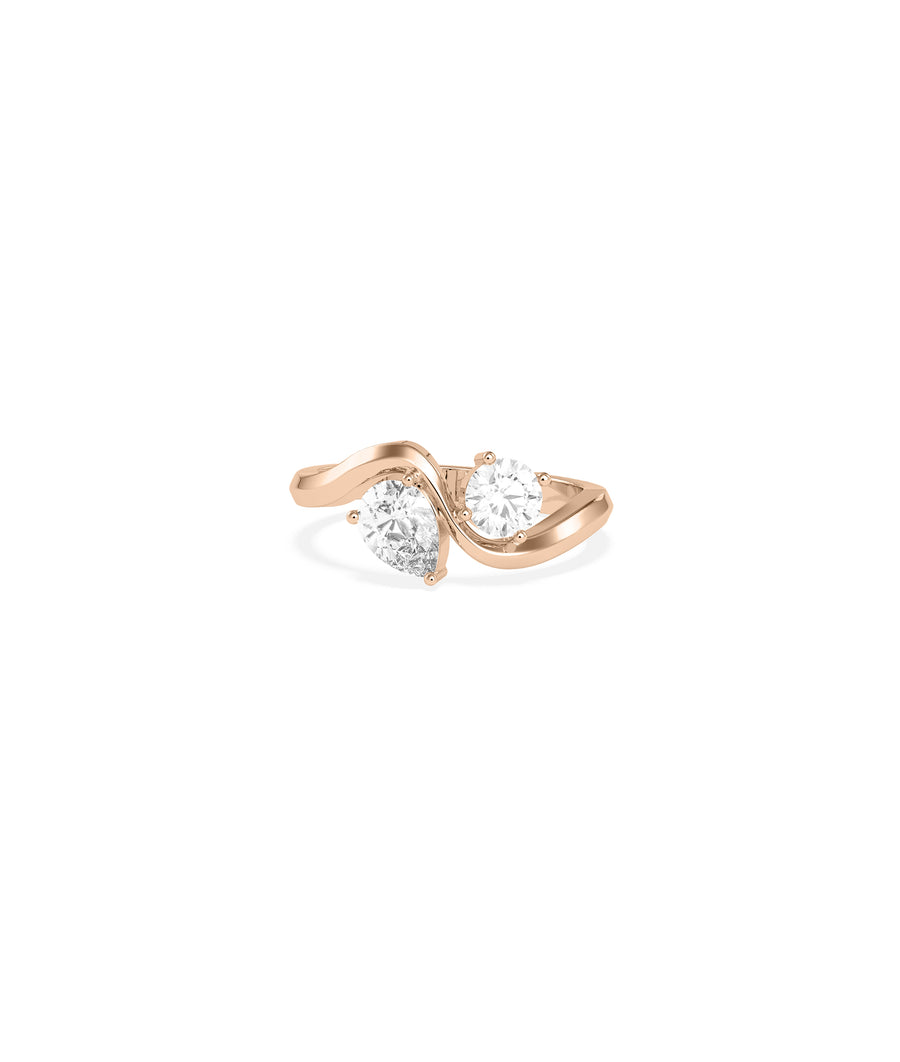 Wave pear round lab diamond ring in 14K rose gold