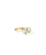 Wave pear round lab diamond ring in yellow gold side profile view