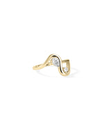 Wave pear round two-stone lab diamond ring yellow gold side profile