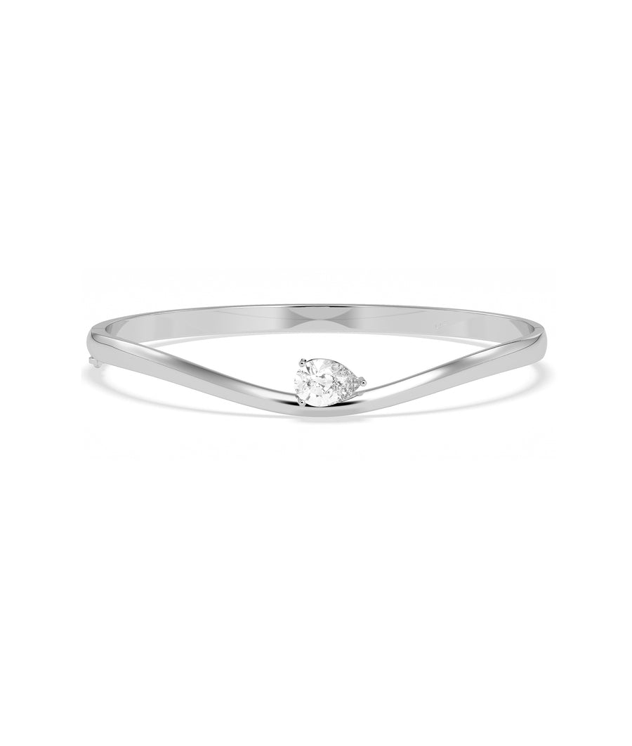 Wave solitaire diamond bangle in 14K solid white gold