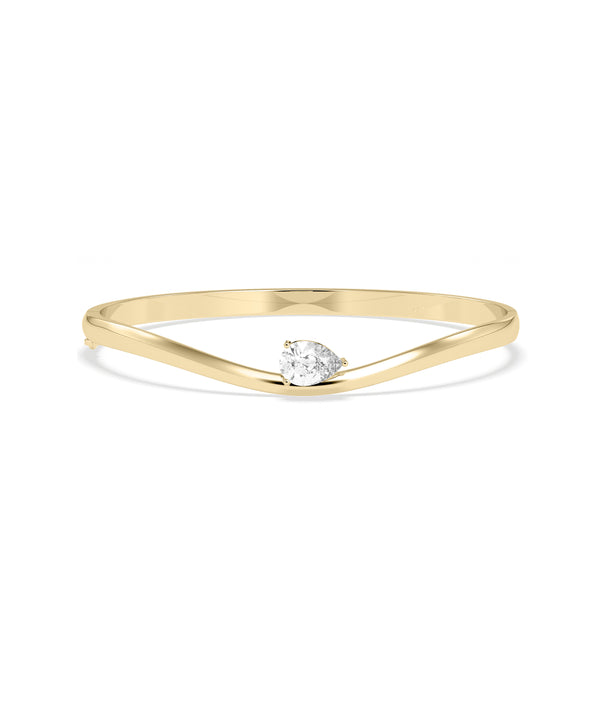 Wave solitaire diamond bangle in 14K solid yellow gold