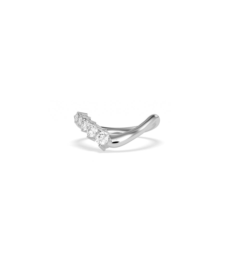 Wavy diamond half band ring in 14K solid white gold