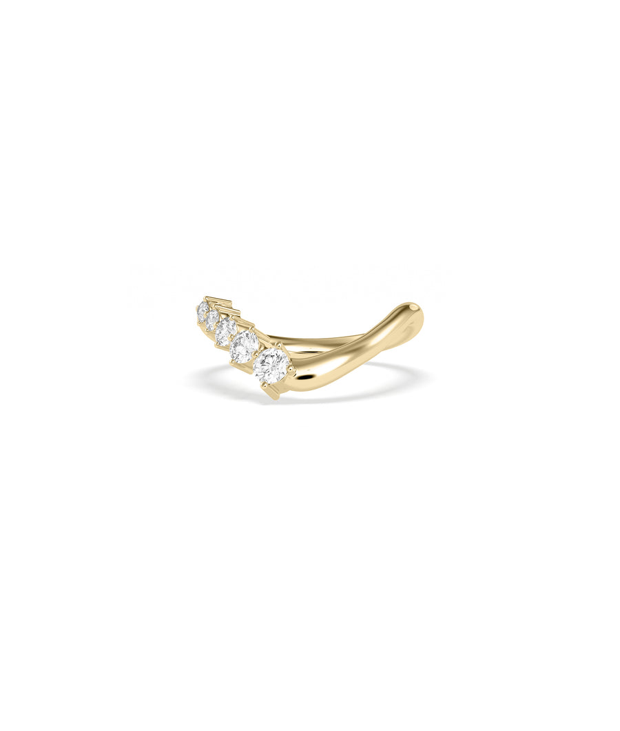 Wavy diamond half band ring in 14K yellow solid gold