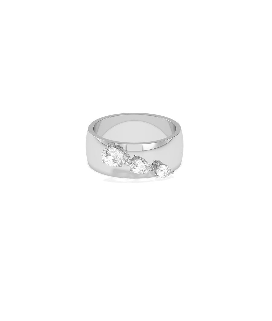 Wide band pear lab diamond cluster ring in 14K white gold