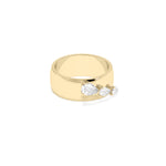 Wide band pear lab diamond cluster ring in 14K yellow gold side profile