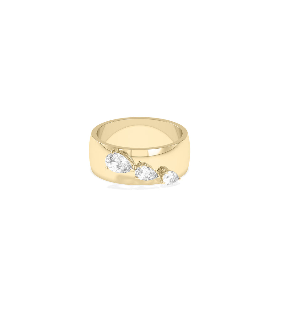 Wide band pear lab diamond cluster ring in 14K yellow gold