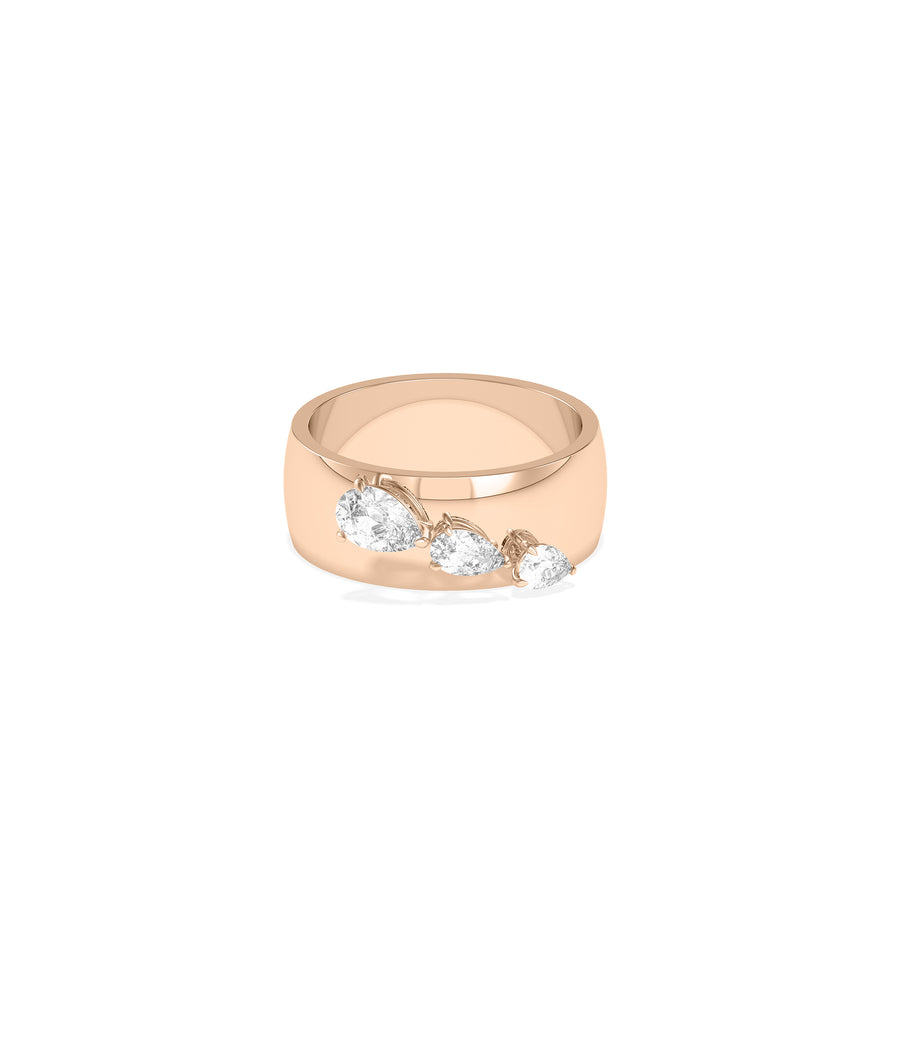 Wide band pear lab diamond cluster ring in rose gold