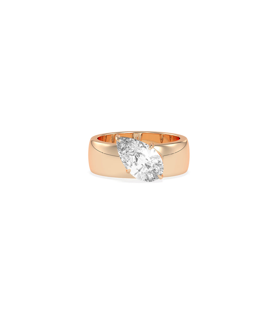 Wide band pear lab diamond solitaire ring in rose gold